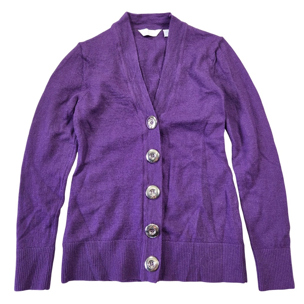 Lady Hathaway Purple Extra Fine Merino Wool V-Neck Cardigan Sweater Womens S
